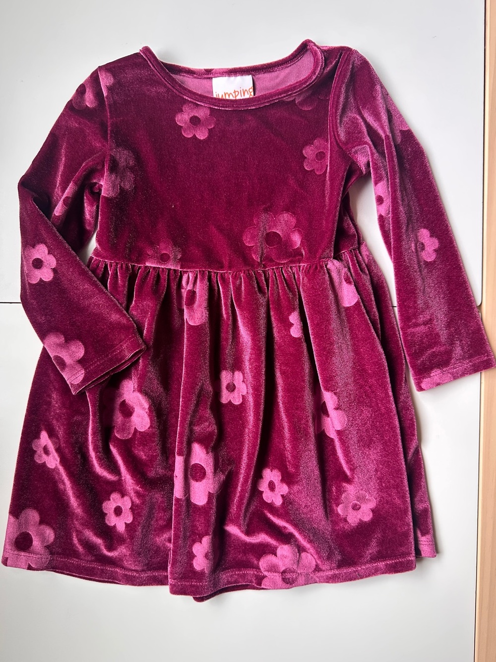 Jumping Beans Embossed Velour Daisy Long Sleeve Dress 18m